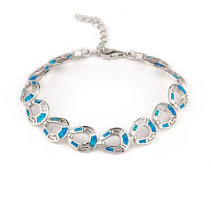 Greek Key Blue Opal Bracelet – 925 Sterling Silver