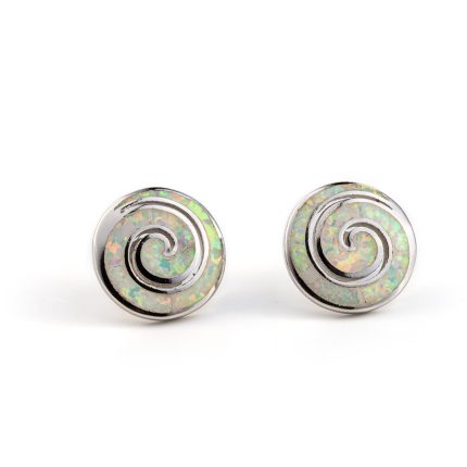 White Opal Silver Spiral Stud Earrings