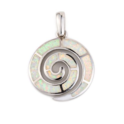 Spiral Pendant - Sterling Silver with White Opal