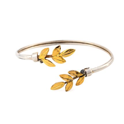 Olive Leaves Hinge Bracelet - 14K Gold and 925 Sterling Silver