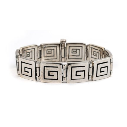 Greek Key Meander Link Bracelet – 925 Sterling Silver