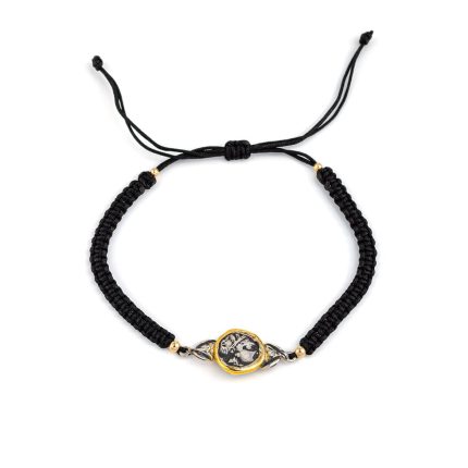 Goddess Athena Coin Macrame Bracelet – 14K Gold and 925 Sterling Silver