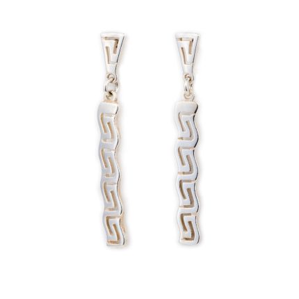 Greek Key Dangle Earrings Silver 925