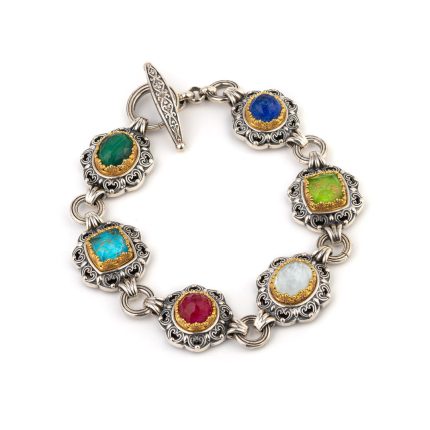Gerochristo – Penelope bracelet in Sterling Silver with Multi Precious Stones