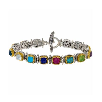 Gerochristo - Iris bracelet in Sterling silver and Gold plated with gemstones