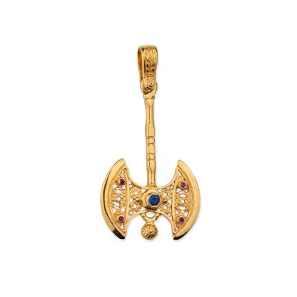 Multicolor Zircon Axe Pendant in 925 Silver & Gold Plating