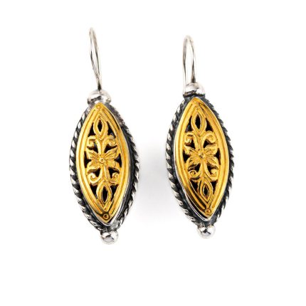 Vintage Engraved dangle earrings - silver and gold plated
