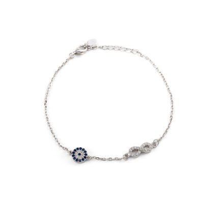 Sterling Silver Evil Eye Infinity Bracelet with Zircon
