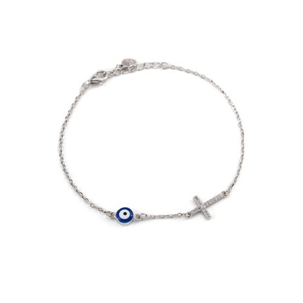 Evil Eye Cross Bracelet 925 Sterling Silver