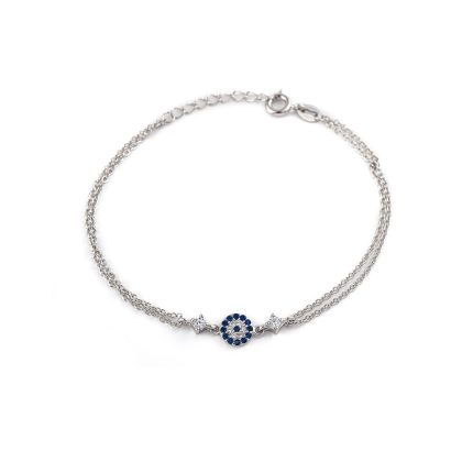 Evil Eye Double Chain Bracelet with Zircon - Sterling Silver