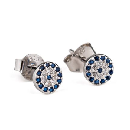Eye Stud Earrings with Blue Zircon – 925 Sterling Silver