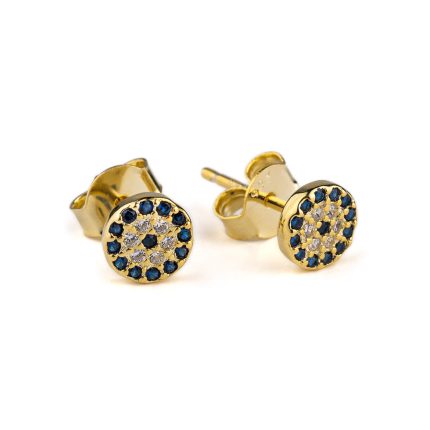 Eye Stud Zircon Earrings with Blue Zircon – Sterling Silver and Gold Plated