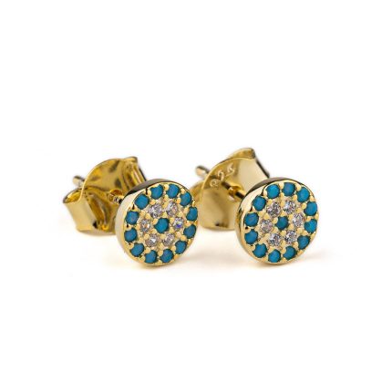 Eye Stud Zircon Earrings with Turquoise Zircon – Sterling Silver and Gold Plated