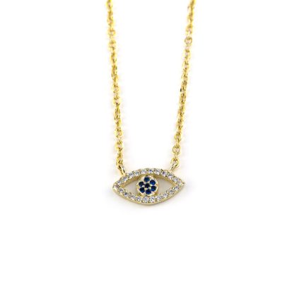 Evil Eye Necklace - Sterling Silver Yellow Gold Plated with Zircon