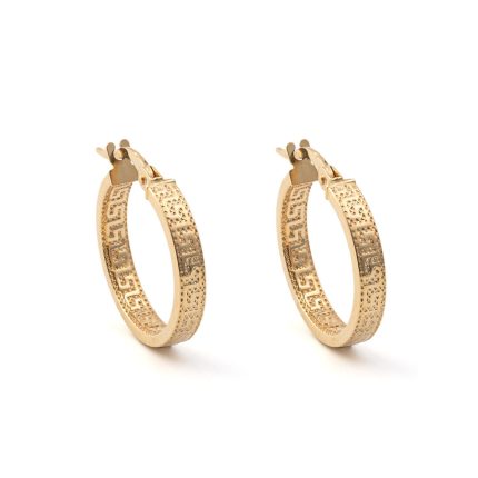 Greek Key Meandros Hoop Earrings - 14K Gold