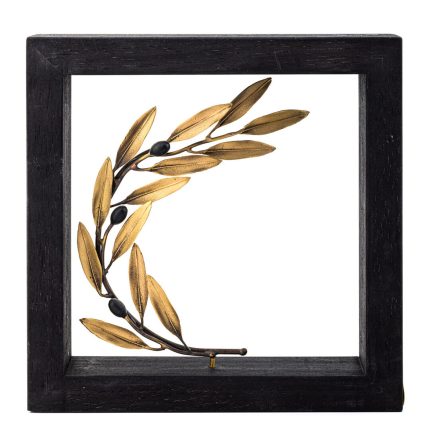 Bronze olive branch - Wood art frame 20X20cm