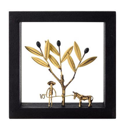 The peasant And The Donkey – Wood Art Frame 20X20cm