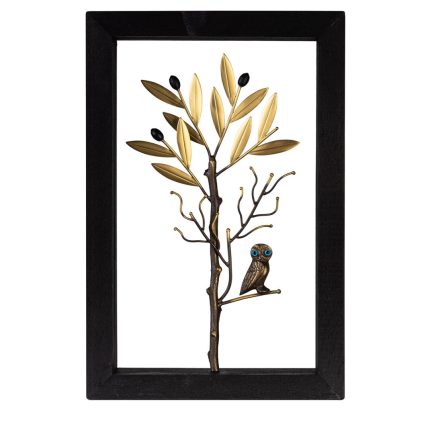 Διακοσμητικό Ξύλινο Κάδρο 20X30cm – Κουκουβάγια Ορείχαλκος