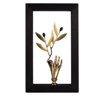 Bronze Hand Holding Olive Branch - Wood Framed