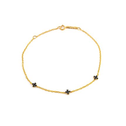 9K Yellow Gold Black Enamel Crosses Bracelet
