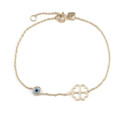 Eye and Four Leaf Bracelet - 9K Gold