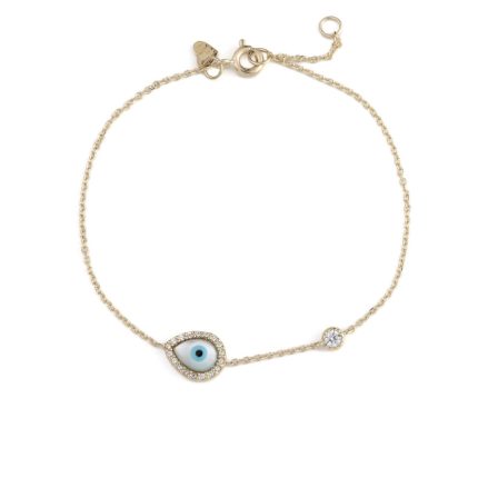 Evil Eye Drop and Zircon Bracelet - 9K Gold