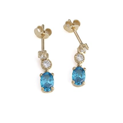Blue Stone Dangle Earrings - 9K Gold