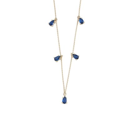 Blue Stones Dangle Necklace – 9K Gold