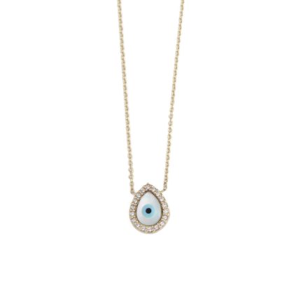 Evil Eye Drop and Zircon Necklace – 9K Gold