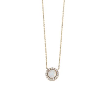 White Opal Necklace with Zircon - 9K Gold