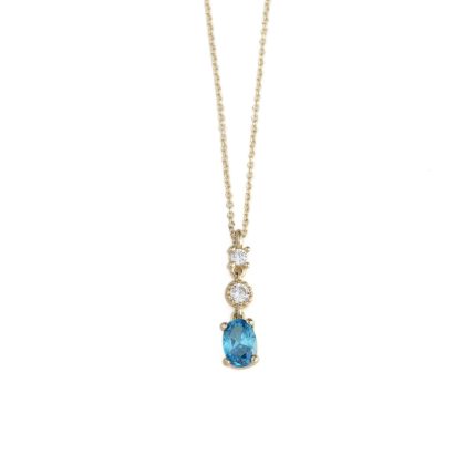 Blue Stone Dangle Necklace – 9K Gold