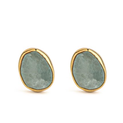 Aqua Marine Stud Earrings – 18K Gold and 925 Sterling Silver