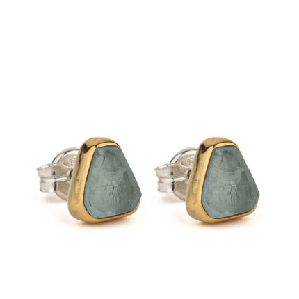Aqua marine Stud Earrings – 18K Gold and Sterling Silver