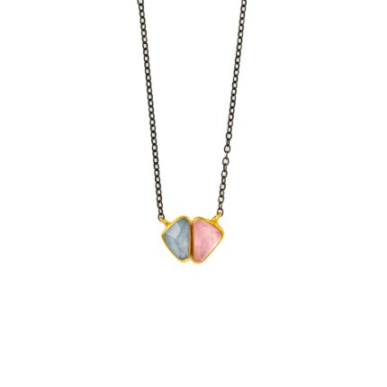 Rose Quartz AquaMarine Necklace - 18K Gold and 925 Sterling Silver