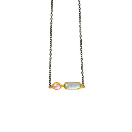 Aqua Marine Rose Quartz Necklace - 18K Gold and 925 Sterling Silver