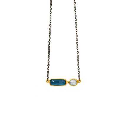 London Blue Topaz Aqua Marine Necklace - 18K Gold and 925 Sterling Silver