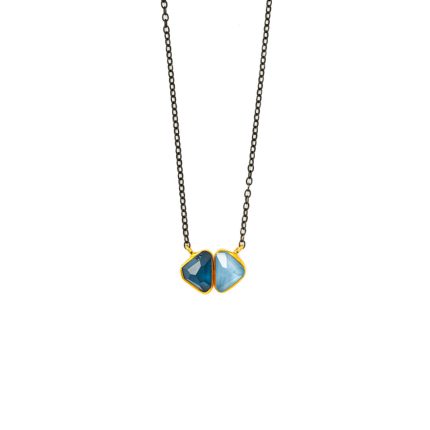 Aqua Marine and Topaz Necklace - 18K Gold and 925 Sterling Silver
