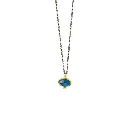 Blue Topaz Brilliant Necklace - 18K Gold and 925 Sterling Silver