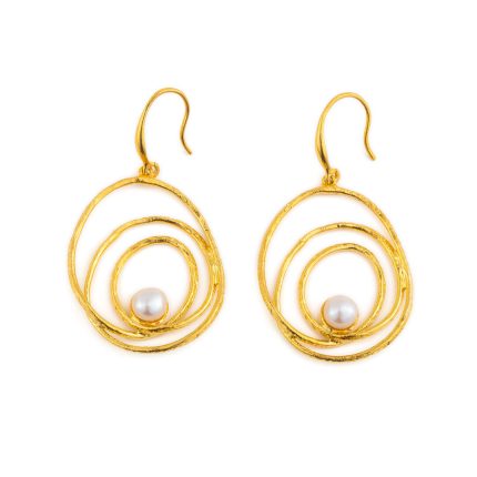 Gold Plated Sterling Silver Circle Pearl Earrings