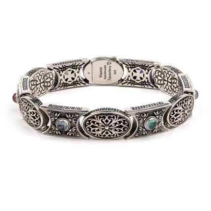 Byzantine Multi Stone Link Bracelet – Sterling Silver Yianni Jewelry