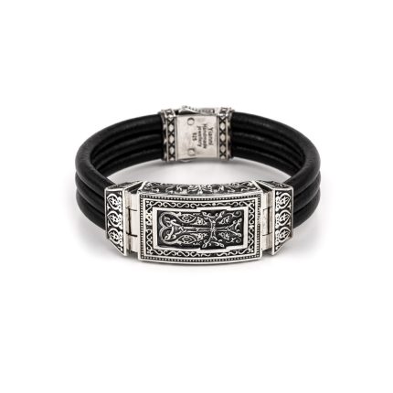 Ivy Cross Leather Bracelet – Sterling Silver Yianni Jewelry