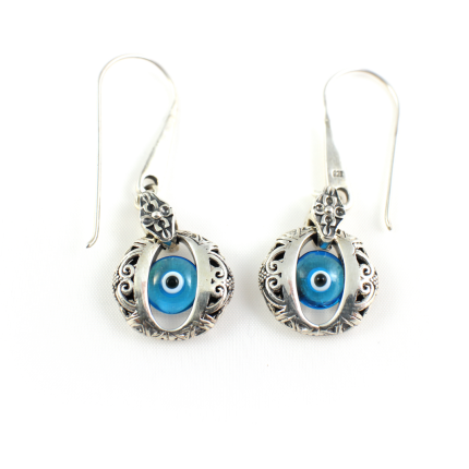 Byzantine Evil Eye Earrings  - Sterling Silver Yianni Jewelry