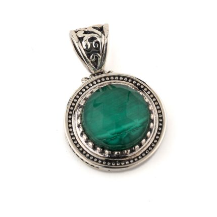 Byzantine Malachite Pendant - 925 Sterling Silver Gold Plated