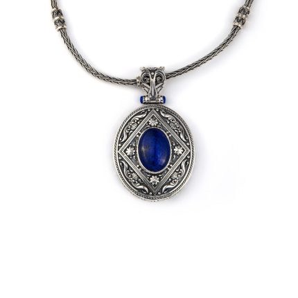 Byzantine Drop Pendant with Lapis Sterling Silver – Yianni Jewelry
