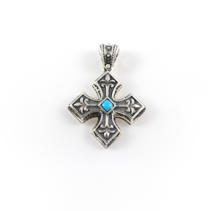 Turquoise Silver Cross Pendant - Yianni Jewelry