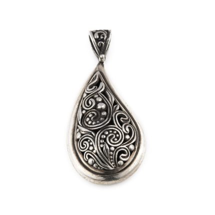 Byzantine Filigree Drop Silver Pendant - Yianni Jewelry