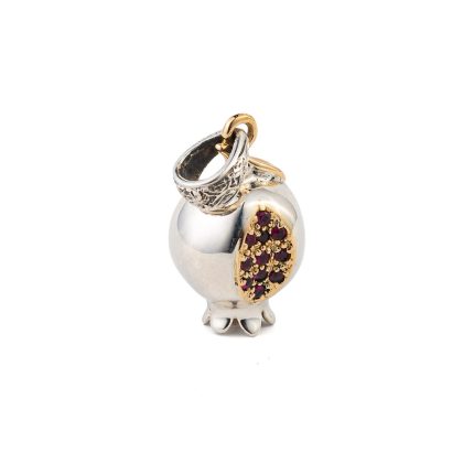 Pomegranate Pendant in 18K Gold and Sterling Silver with Rubies