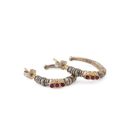 Kassandra Hoops earrings in 18K Gold and Sterling Silver with rubies