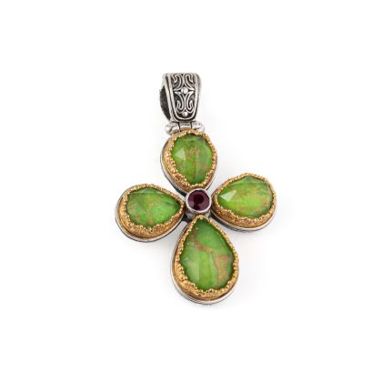 Gerochristo - Iris cross in sterling silver with Green Copper