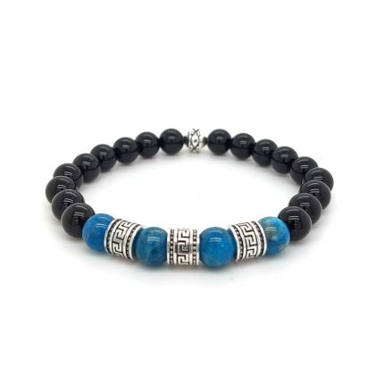 Meandros Motif Bracelet with Onyx and Apatite Beads
